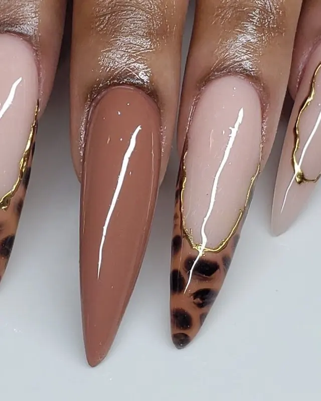 Brown stiletto set with leopard tips