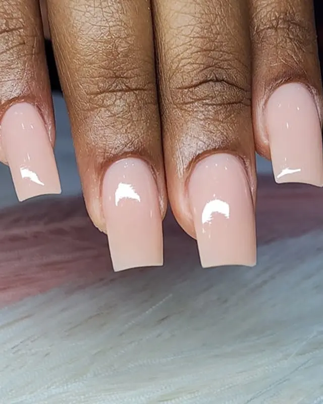 Glossy nude square acrylic nails